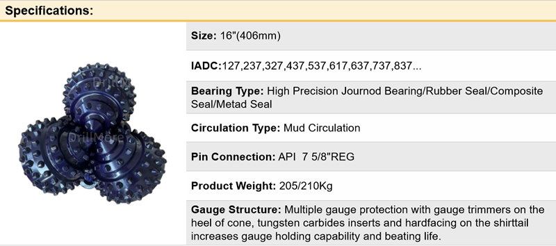 Premium-Grade 16”Tricone Bit for Deep Well Exploration