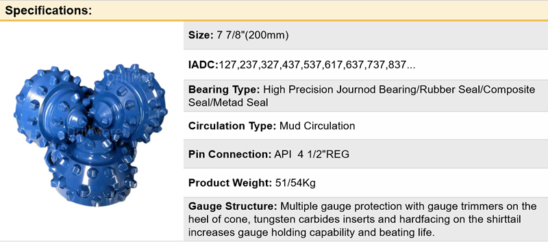 China 7 7/8” Tricone Bit for Deepwater Well Drilling Efficiency