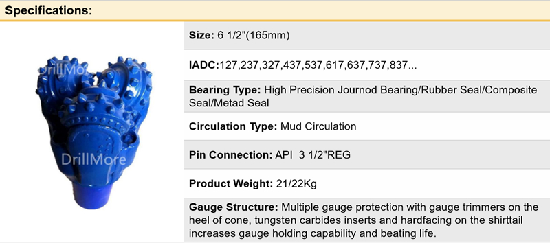 6.5inch TCI Tricone Bit for Deep Well Exploration